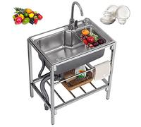 Ensemble d'évier utilitaire avec robinet, bol simple sur pied pour cuisine commerciale, buanderie, garage, jardin - Acier inoxydable durable avec étagère de rangement