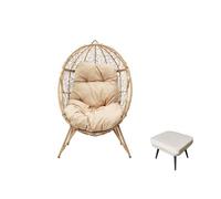 Ensemble D'extérieur : Fauteuil Suspendu Effet Rotin Et Repose-Pieds Avec Coussin Beige Jane Beige