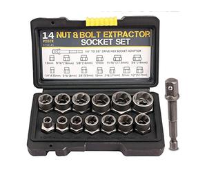 Ensemble d'extracteurs d'écrous de boulons à impact de 3/8", 13 pièces de kit de retrait d'écrous de roue 6,35 mm à 1,9 cm avec un adaptateur de douille hexagonale de 6,35 mm à 9,5 mm