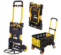Ensemble diable et caisse de courses Stanley - Chariot de transport 2 en 1, capacité 137 kg - Diable pliable avec caisse de 50 litres - Compact et maniable - Noir/jaune