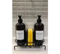 Ensemble distributeur de savon à vaisselle 2 pièces avec support en métal, comptoir de cuisine et de salle de bains, porte-savon et éponge