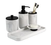 Ensemble Distributeur de Savon de Salle de Bain - Ensemble de Porte-Brosse à Dents de Salle de Bain, Accessoires de Salle de Bain en marbre, Ensemble d'accessoires de Salle de Bain Noir Mat,