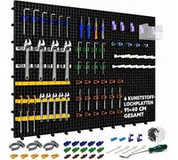 Ensemble d'organisateur mural pour outils Lochwand, en plastique, comprenant 6 panneaux noirs (dimensions totales : 91 x 40 cm), avec 200 accessoires tels que crochets, clips, boîtes et supports, idéa