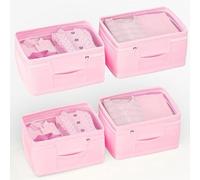 Ensemble d'organisateurs de placard Unyqoos® (4 pièces) – boîtes de rangement pliables de 20 litres (40x20x25 cm), rose avec couvercle en mesh, fermeture éclair et poignée de transport – idéales pour