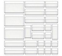 Ensemble d'organisateurs de tiroirs en plastique transparent, bacs organisateurs de tiroirs multifonctionnels pour salle de bain et coiffeuse, bacs de rangement pour maquillage, cuisine et bureau 18pc