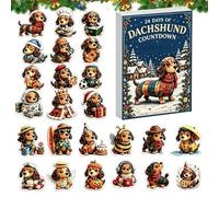 Ensemble d'ornement pour sapin de Noël, calendrier 24 jours 2D Decor Advent | Christmas Countdown Set with teckel Charms for Tree Decor, Acrylic Dog Ornements for Family and Pet Lovers Gift Idea