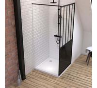Ensemble douche à l'italienne avec Receveur blanc 90x90 + paroi atelier 90cm