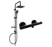 Ensemble douche apparent avec pommeau pluie et robinet thermostatique Slim, noir - 77105262-70