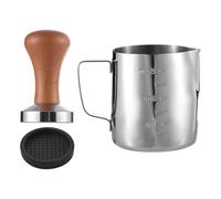 Ensemble d'outils à café, 3 pièces de 350 ml, pichet à mousse de lait en acier inoxydable avec balance, base plate de 51 mm, poignée et coussin de rangement en silicone pour