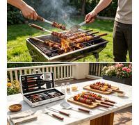 Ensemble d'outils de barbecue 9 pièces avec poignées résistantes à la chaleur, comprenant fourchette/cuillère/pince/brosse de nettoyage. Un ensemble complet d'essentiels de barbecue, convenant aux hom