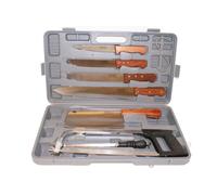 Ensemble d'outils de barbecue Pradel Excellence 7 pièces et couteau en plastique noir et argent, avec étui de rangement, adapté pour les barbecues en plein air