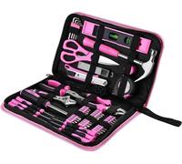 Ensemble d'outils de bricolage pour la maison, comprenant 110 pièces et une sacoche de transport, de couleur rose