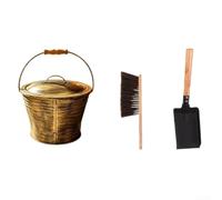 Ensemble d'outils de cheminée en fer 3 pièces pelle brosse seau (3 pièces) | Ensemble de 3 pièces en fer, pelle et seau à brosse, résistant à la chaleur, construction durable, nettoyage facile des