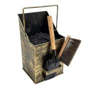 Ensemble d'outils de cheminée pour seau à cendres en fer bronze avec pelle | Ensemble de nettoyage intérieur et extérieur pour cheminée, seau à bord incliné, poignée en métal, pour cheminée domestique