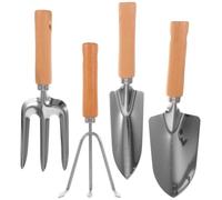 Ensemble D'outils de Jardin à Main, , Bois et Acier Inoxydable | Large Pelle, Pelle Pointue, Herse à Trois Dents, Houe à Trois Dents, pour Massifs et Potagers