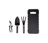BLACK+DECKER Ensemble d'Outillage de Jardin - Kit Jardinage 4 Pièces - Tapis de Genoux, Sécateur, Pelle et Griffe de Jardin - Capacité de Coupe de 13 mm - Noir/Orange