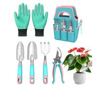 Ensemble d'outils de jardinage avec pelle à , râteau, gants et sécateur | Kit d'outils à main avec sac de transport pour pelouse, jardin, terrasse, balcon, serre, intérieur et extérieur