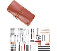 Ensemble d'outils de maroquinerie comprenant 92 pièces, avec une sacoche de rangement portable en toile. L'ensemble comprend des outils de dessin, des outils de poinçonnage, des outils de couture et d