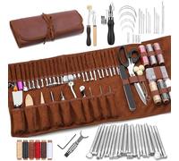 Ensemble d'outils de maroquinerie en cuir avec sac, comprenant des outils de couture et de découpe