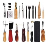 Ensemble d'outils en cuir de 18 pièces, comprenant des poinçons, des outils de sculpture, des aiguilles à coudre et un outil de rainurage pour sellerie