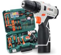 Ensemble d'outils Hi-Spec comprenant 109 pièces, avec une visseuse sans fil 12V, 2 batteries, des forets et des outils manuels, le tout dans une mallette compacte