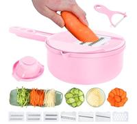 Ensemble d'outils multifonction pour râpe à légumes avec panier de vidange, trancheuse à légumes, mandoline, hachoir, gadgets de cuisine, éplucheur de légumes (rose, 9 en 1)