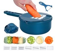 Ensemble d'outils multifonction pour râpe à légumes avec panier de vidange, trancheuse à légumes, mandoline, hachoir, gadgets de cuisine, éplucheur de légumes (bleu, 9 en 1)