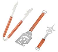 Ensemble d'outils pour barbecue, 3 pièces, en acier inoxydable avec manches en bois