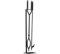 Ensemble d'outils pour cheminée, ensemble de 3 outils pour cheminée et support avec pied, pince, tisonnier, accessoires en fer forgé pour cheminée, feu de camp, feu de jardin, intérieur/extérieur, noi