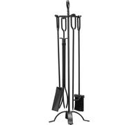 Ensemble d'outils pour cheminée, ensemble de 5 outils et support à quatre branches, pince, pelle à cendres, brosse, tisonnier, accessoires en fer forgé pour cheminée, pour feux de camp à l'intérieur/à