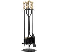 Ensemble d'outils pour cheminée, ensemble de 5 outils et support avec pied à cinq branches, pince, pelle à cendres, brosse, tisonnier, accessoires en fer forgé pour cheminée d'intérieur/extérieur, noi