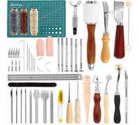 Ensemble d'outils pour le travail du cuir, comprenant 58 pièces, avec une pince à perforer, un ciseau plat, un outil de poinçonnage (Ahlen) et des molettes crantées