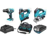 Ensemble D'outils Sans Fil 18V, Dedra Sas+All Ded7015 Perceuse/Visseuse, Agrafeuse 2W1, Scie Sauteuse, Batterie Rechargeable 2.0Ah, Chargeur, Mallette De Transport 16&Quot ;
