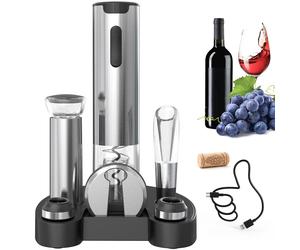 Ensemble d'ouvre-bouteilles électrique, 7 en 1, rechargeable, couleur argent