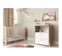 Ensemble duo 60 comprenant 1 lit à barreaux 60 x 120 cm & 1 commode à langer 2 tiroirs - NAILI - Hamilton / Blanc mat - DEMEYERE