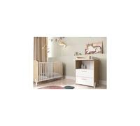 Ensemble duo 60 comprenant 1 lit a barreaux 60 x 120 cm & 1 commode a langer 2 tiroirs - NAILI - Hamilton / Blanc mat -