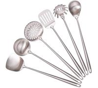 Ensemble d'ustensiles de cuisine en acier inoxydable 304 - 43,2 cm tout en métal, 6 ustensiles à manche extra long avec spatule, louche à soupe, écumoire, spatule ajourée, cuillère à spaghetti