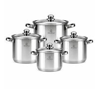 Ensemble d'ustensiles de cuisine KlönBerg | Set de 8 pièces de batterie de cuisine pour plaques à induction | Grandes casseroles XXL | 7 L/9 L/11 L/13,5 L | Acier inoxydable | Couvercles en verre trem