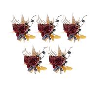 Ensemble élégant de boutonnière rose poussiéreuse pour hommes, 5 pièces, corsages en soie faits à la main pour la décoration de mariage et les festivités de bal, accessoire floral fait à la main
