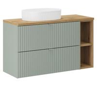 Ensemble ELVINA 100cm : meubles sous vasque à tiroirs avec niches visibles + plan pour vasque + vasque à poser rainurée