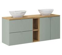 Ensemble ELVINA 140cm : meubles sous vasque avec niches visibles à tiroirs et placards + plan pour vasque + deux vasque à poser