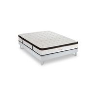 Ensemble Emeraude 140x190 cm + sommier bois blanc - Mousse mémoire - Ep. 24 cm