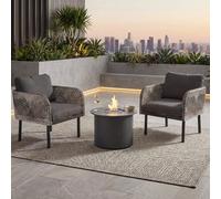 Ensemble En Polyrotin Hwc-P80, Salon De Jardin, Chaise, Cheminée De Table Bioethanol-Fire-Pit Aluminium Tissu 220 G/M² Gris Foncé Gris