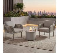 Ensemble en polyrotin HWC-P80, salon de jardin, chaise, table Cheminée bioéthanol Fire-Pit Aluminium Tissu 220 g/m² ~ crème-beige