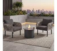 Ensemble en polyrotin HWC-P80, salon de jardin, chaise, table Cheminée de table Bioéthanol Fire Pit Aluminium Tissu 220 g/m² ~ gris foncé