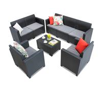 Ensemble en résine tressée avec table basse Nebraska Coffee 7 Bica anthracite