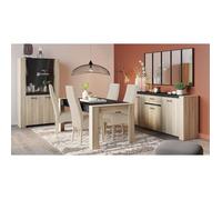 Ensemble Enfilade 4 portes + Vitrine 2 portes + Table L 170 cm SHEFFIELD - Chêne Kronberg