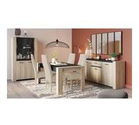Ensemble Enfilade 4 portes + Vitrine 2 portes + Table L 170 cm SHEFFIELD - Décor chêne kronberg - DEMEYERE bois G