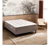 Ensemble Epeda matelas ressorts ensachés, cachemire et soie Le Majestueux, sommier Nature confort médium et pieds 160x200