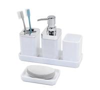 Ensemble Essentiel de Salle de Bain Convivial, 5 pièces, Distributeur de Savon, Porte-Brosse à Dents, gobelets, Plateau et de vanité, Salle de Bain Polyvalente